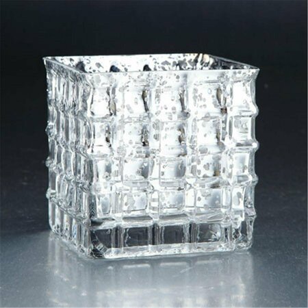 DIAMOND STAR 4.5 x 4.5 x 4.5 in. Square Glass Candle Holder, Silver 57056